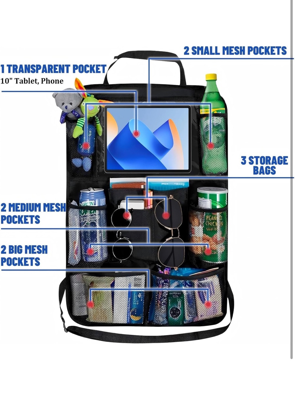 Amazon Universal Car Seat Organizer for Back of Chair 10 Compartments